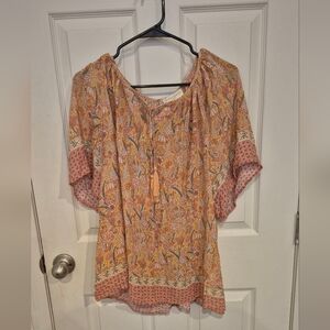 Cynthia Rowley Floral Bohemian Women's Top - Orange and Pink #264